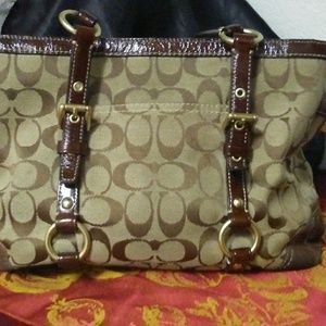 COACH Classic Canvas Logo Medium Tote Purse Bag Br
